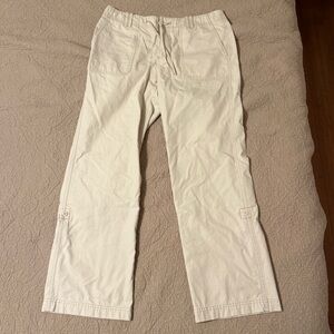 Eddie Bauer Cream Cotton Full Length Adjustable Utility Pants Size 10 Embriodery
